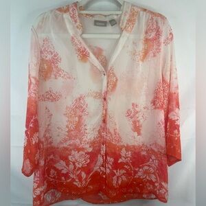 Chicos red and white sheer blouse, so genuine and lovely!
